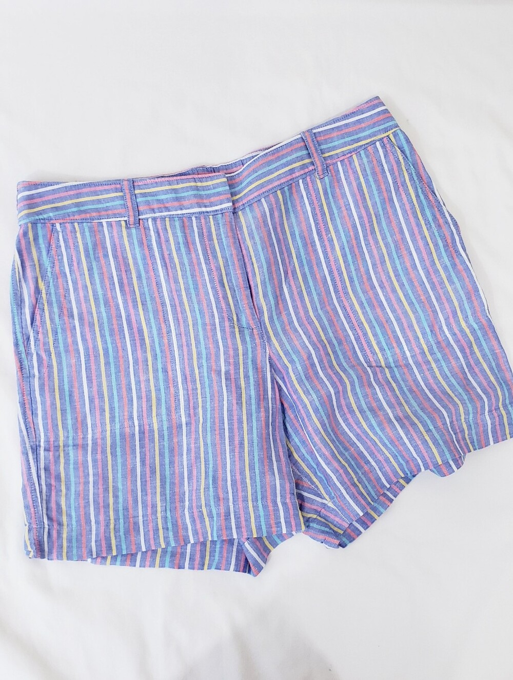 Talbots Linen Vertical Stripe Shorts Blue Multicolor High Waisted Resort 10